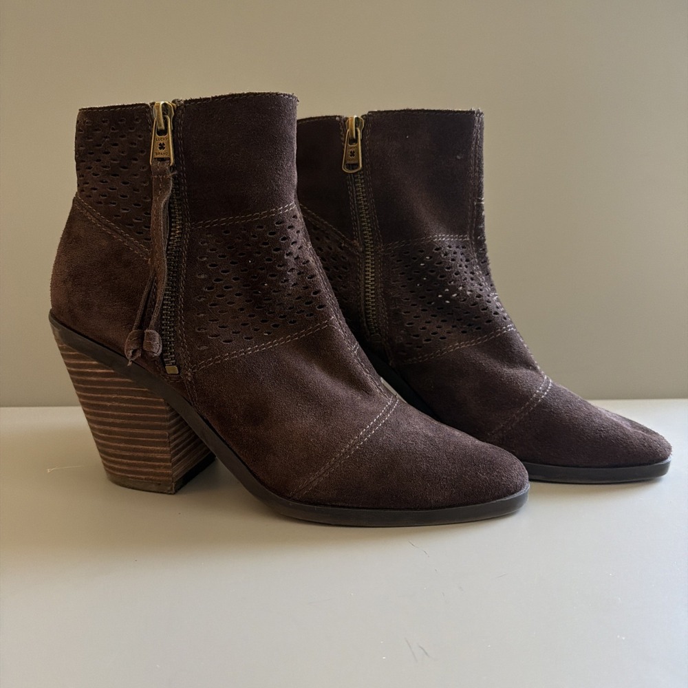 Lucky Brand Women's 9 M Dk Brown Suede Ramses Heeled Zip Western Ankle Boots
